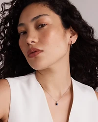 Oval Cut Blue Created Sapphire Gemstone Hoop Earrings and Pendant Necklace Set in Sterling Silver