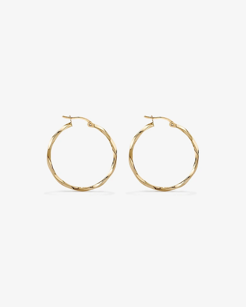 28mm Square Twist Hoop Earrings in 10kt Yellow Gold