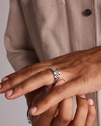 Men's Link Pattern Textured Signet Ring Sterling Silver