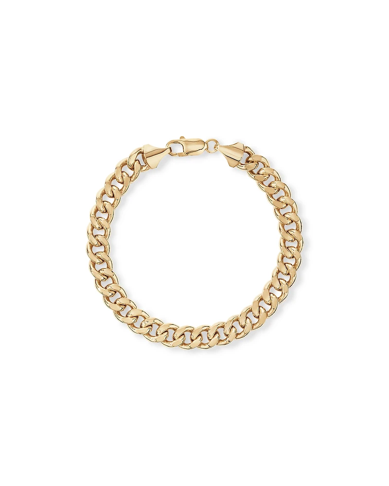 23cm (22") 9mm Width Semi Solid Diamond Cut Curb Bracelet in 10kt Yellow Gold