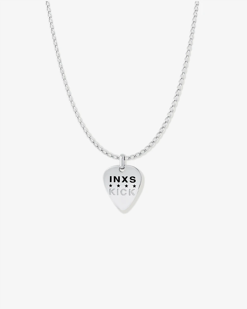INXS Kick Engraved Guitar Pick Pendant with Chain in Recycled Sterling Silver