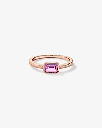 Emerald Cut Pink Created Sapphire East-to-West Set Bezel Ring 10kt Rose Gold
