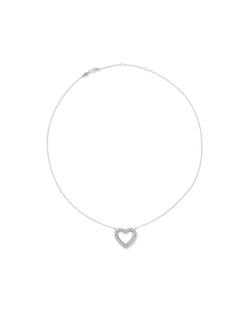 Cubic Zirconia Puff Love Heart Pendant Necklace in Sterling Silver