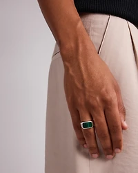 Bague chevalière rectangulaire en argent sterling avec gemme malachite verte pour hommes