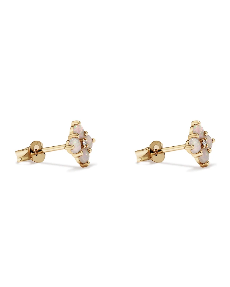 Australian Opal & Diamond Accent Stud Earrings in 10kt Yellow Gold