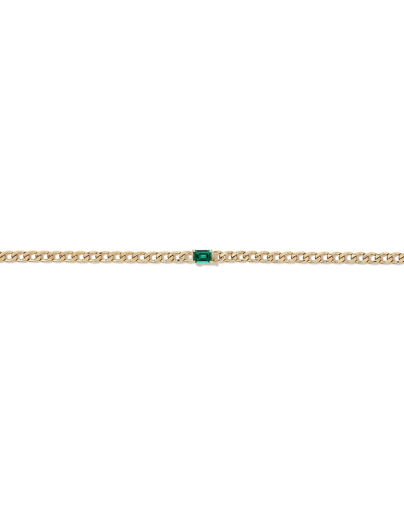 Created Emerald Curb Link Bracelet in 10kt Yellow Gold