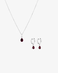 Ensemble pendentif et boucles d'oreilles pendantes en rubis créé taille poire en argent sterling