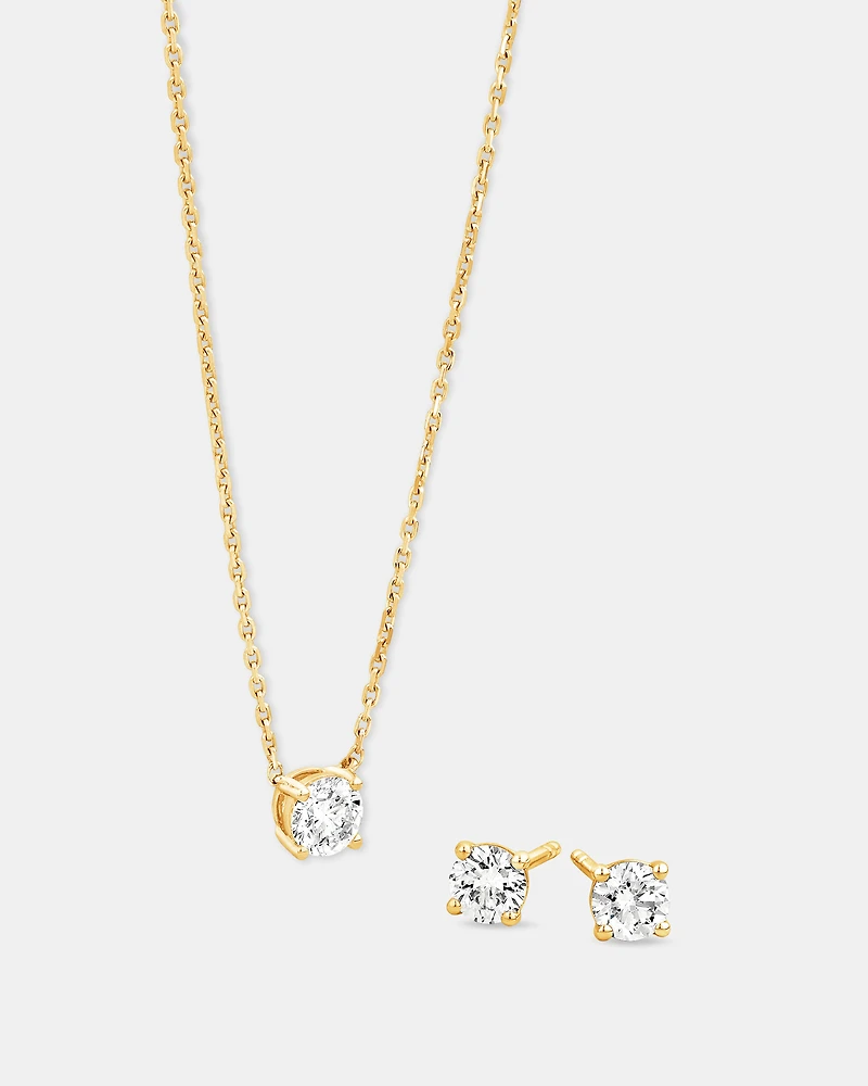 Boucles d’oreilles et pendentif en diamant cultivés en laboratoire de 0,60 carat TW sertis en or jaune 10 carats