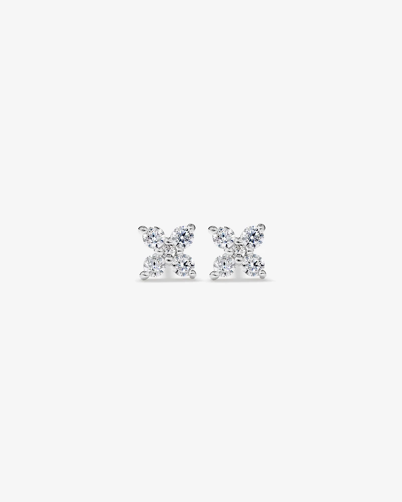Floral Stud Earrings with Cubic Zirconia in Sterling Silver
