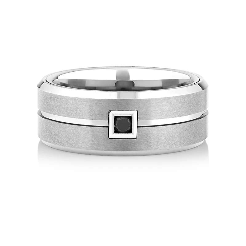 Bague en tungstène saphir gris à diamant noir amélior