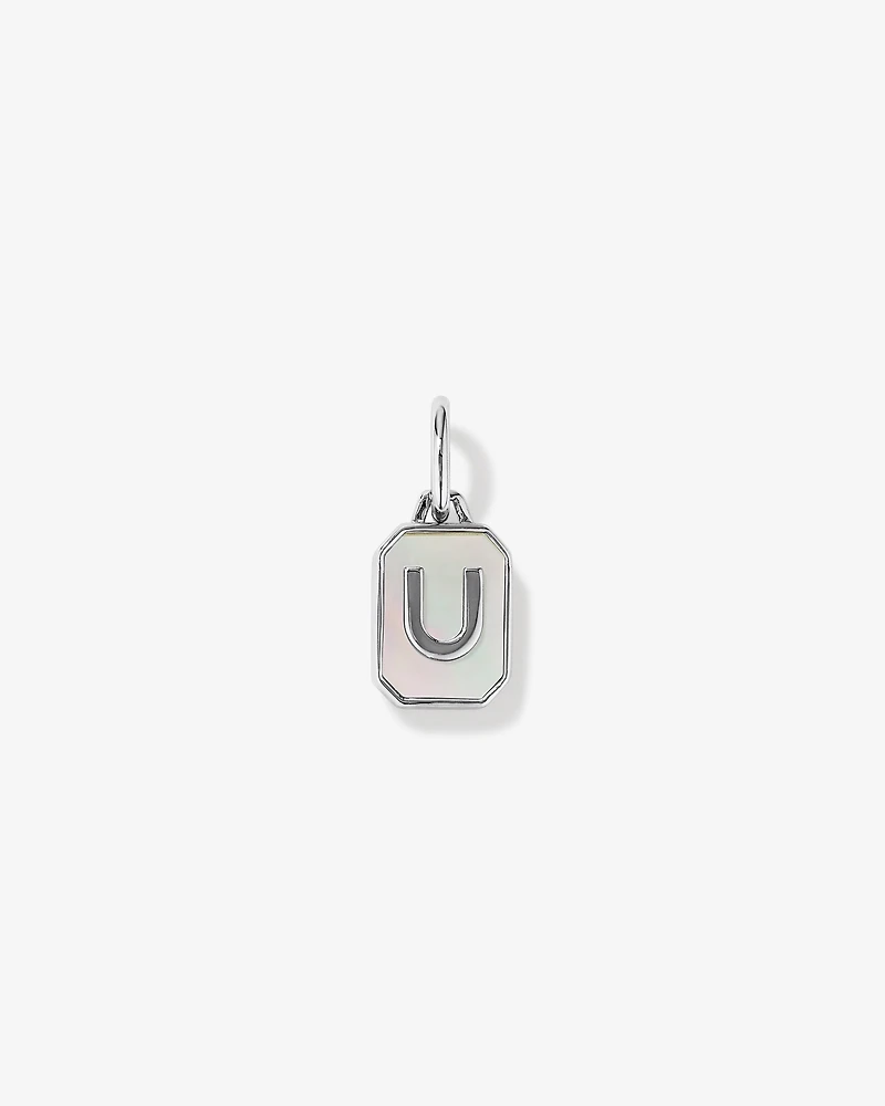 Letter U Mother of Pearl Initial Pendant in Sterling Silver