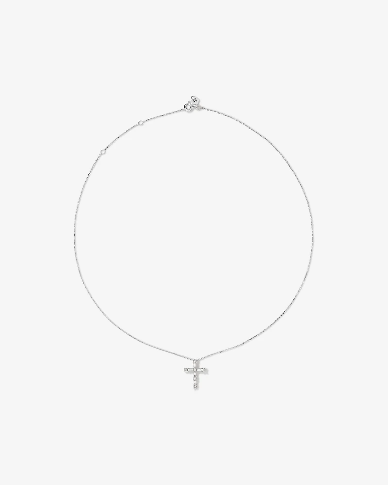 0.34 Carat TW Baguette and Round Brilliant Diamond Cross Pendant in 10kt White Gold