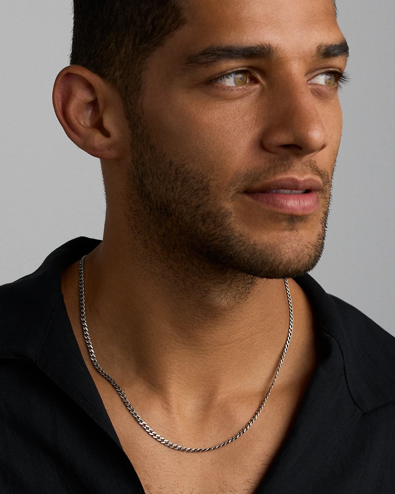 Chaîne gourmette oxydée en argent sterling de 60 cm (24 po)