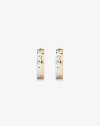 9.6mm Polished and Diamond Cut Huggie Hoop Earrings in 10kt Yellow and White Gold