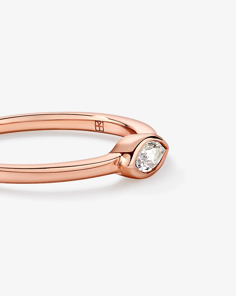 Marquise Cut White Created Sapphire East-to-West Set Bezel Ring 10kt Rose Gold