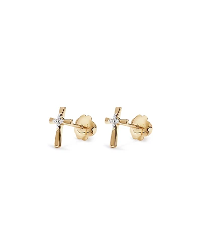 Children's Cubic Zirconia Cross Stud Earrings in 10kt Yellow Gold