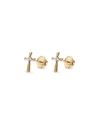 Children's Cubic Zirconia Cross Stud Earrings in 10kt Yellow Gold