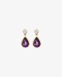 Pear Cut Purple Amethyst and Diamond Drop Stud Earrings Bezel Set in 10kt Yellow Gold