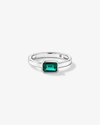 Created Emerald Bezel Ring 10kt White Gold