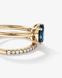 London Blue Topaz Double Band Ring with 0.25 Carat TWof  Diamonds in 10kt Yellow Gold