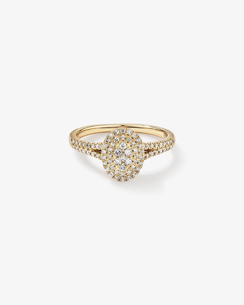 0.30 Carat TW Oval Shaped Cluster Halo Diamond Ring in 10kt Yellow Gold