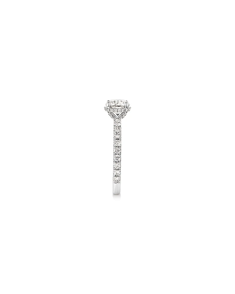1.40 Carat TW Round Brilliant Diamond Solitaire Pave Hidden Halo Engagement Ring in Platinum