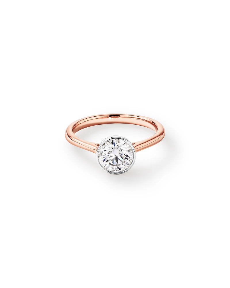 1.25 Carat TW Round Brilliant Laboratory-Grown Diamond Solitaire Bezel Set Engagement Ring in 14kt Rose Gold