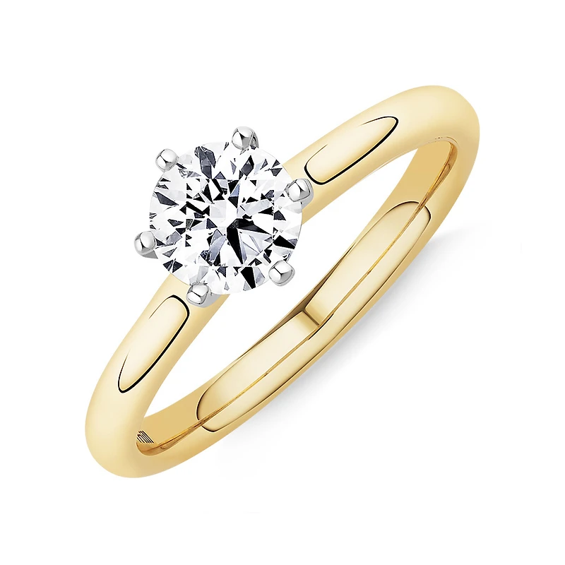 Certified Solitaire Engagement Ring with a 0.75 Carat TW Diamond in 18kt Yellow & White Gold