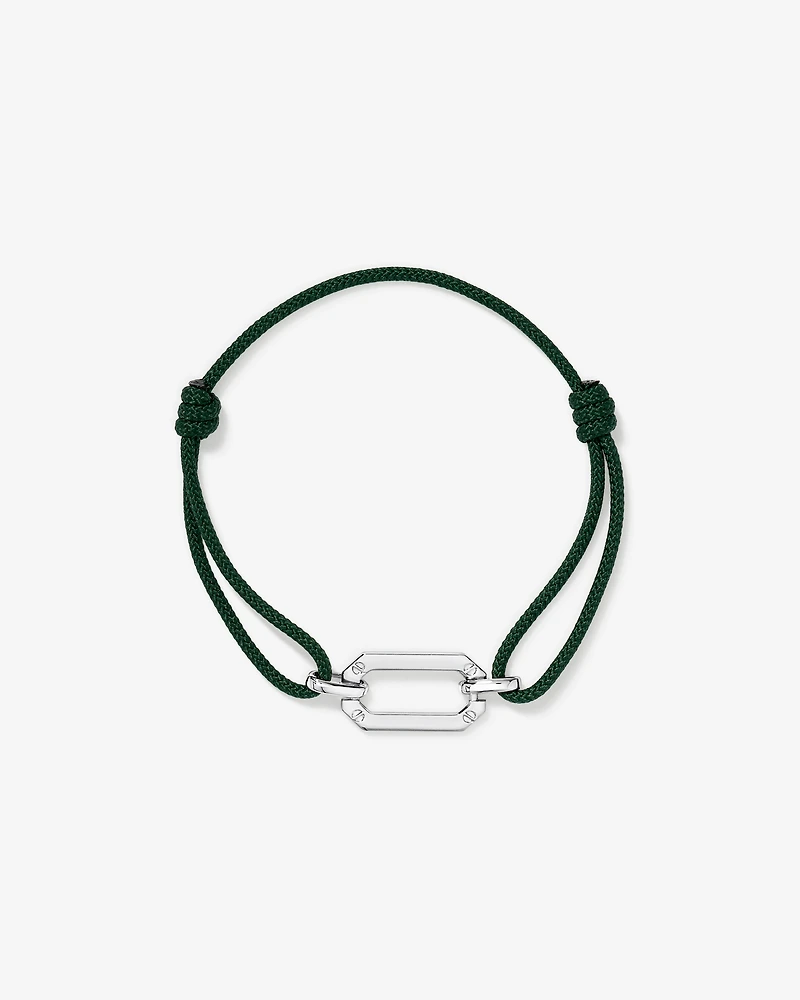 Green Cord Double Knotted Bracelet in Sterling Silver