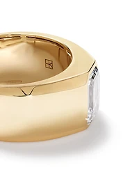 Bague cigare moderne en or jaune 14 carats, sertie d'un diamant de 2,00 carats taille émeraude cultivé en laboratoire