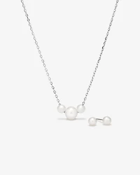 Cultured Freshwater Pearl Stud Earring and Necklace Set in Sterling Silver