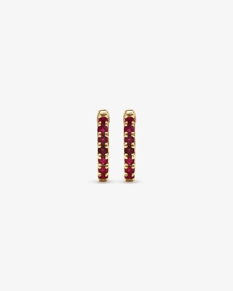 Ruby Huggie Hoop Earrings in 10kt Yellow Gold