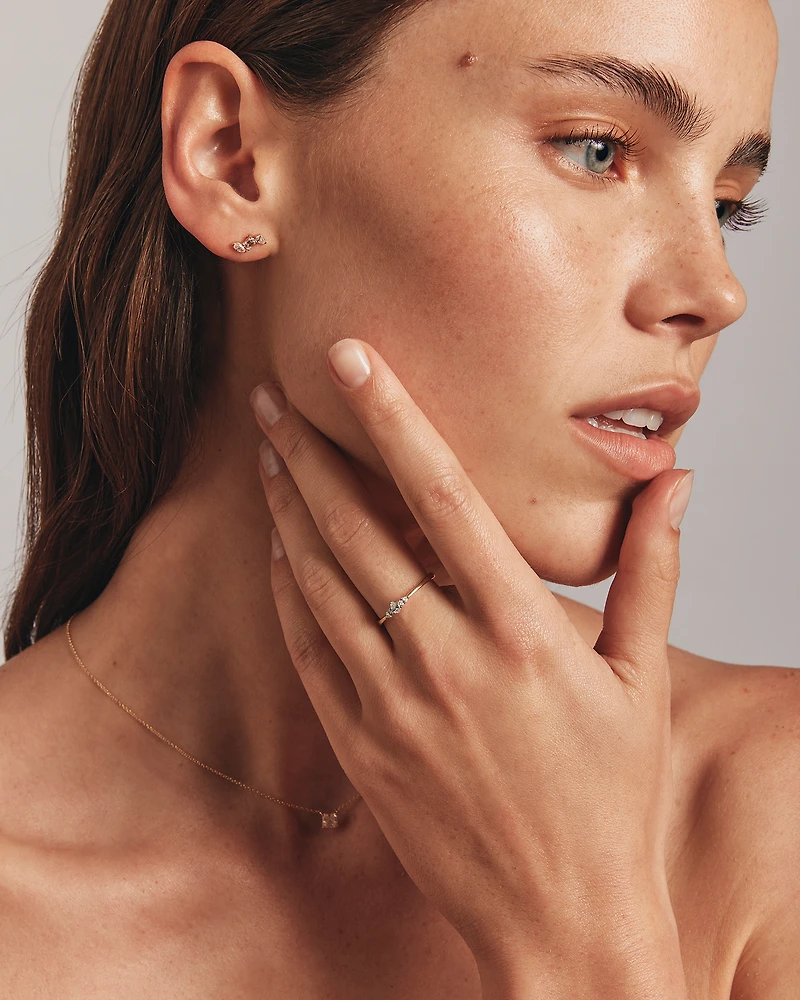 0.15 Carat TW Three Stone Pear Cut Diamond Promise Ring in 10kt Yellow & White Gold