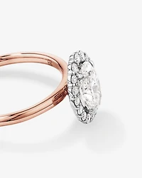 Bague de fiançailles en halo de diamants cultivés en laboratoire TW taille ovale de 1,46 carat en or rose et blanc 14 carats