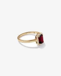 Emerald Cut Garnet and Diamond Halo Ring 10kt Yellow Gold
