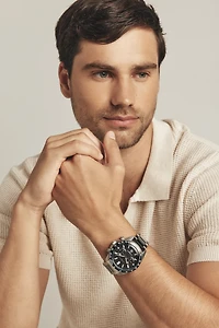 Montre chronographe pour homme en acier inoxydable avec cadran noir