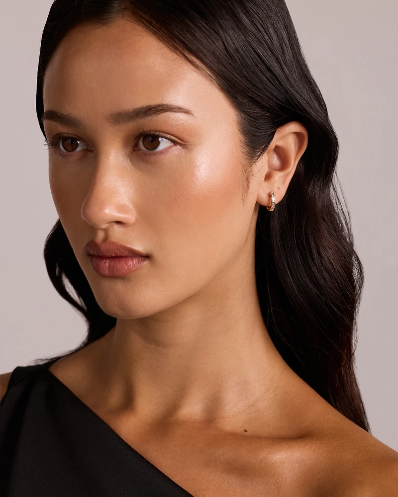 0.40 Carat TW of Laboratory-Grown Emerald Cut Diamond Huggie Earrings in 10kt Yellow Gold