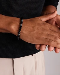 Bracelet en perles en onyx et diamants noirs pour hommes en argent sterling