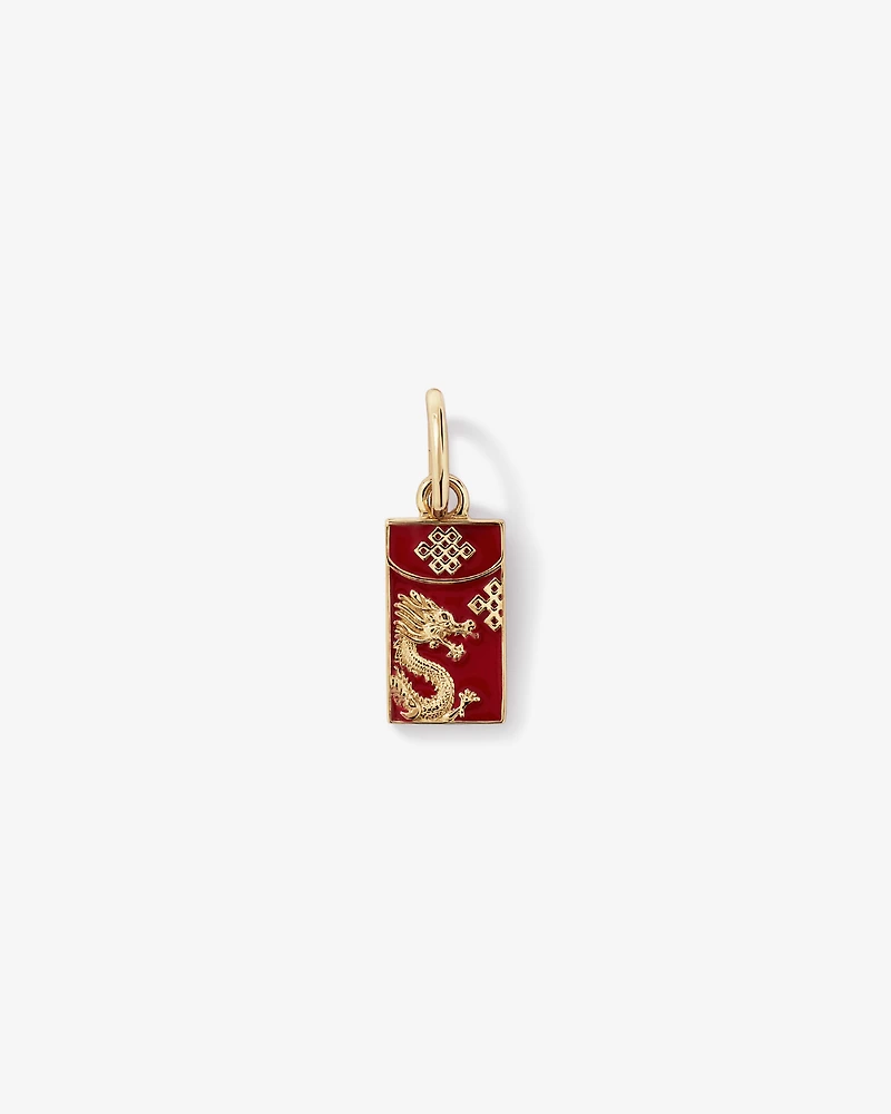 Lucky Money Pendant in 10kt Yellow Gold with Red Enamel