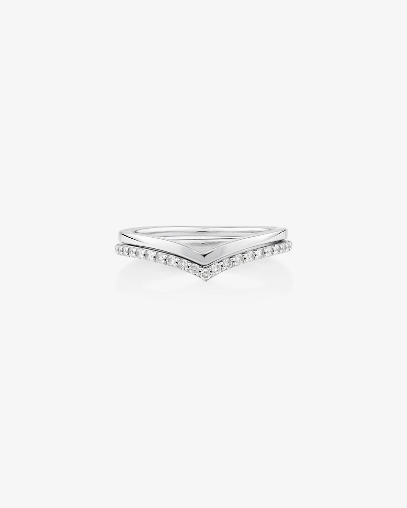 Bague Chevron Sertie de Diamants en Argent Sterling