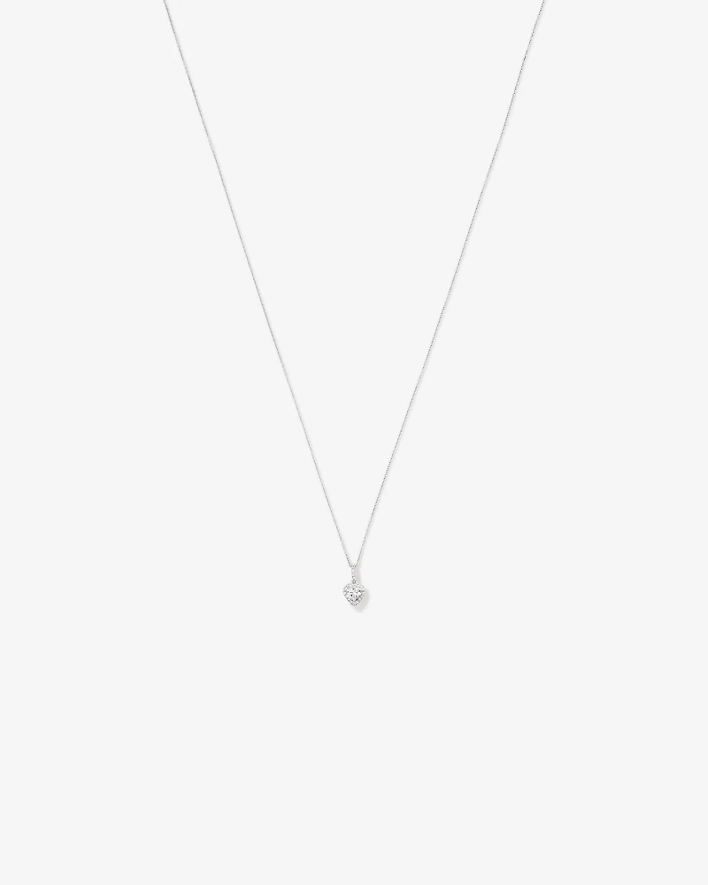Heart Shape Cubic Zirconia Halo Pendant Necklace in Sterling Silver
