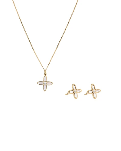 Pendentif et boucles d’oreilles en fleur de nacre serties en Vermeil or 18 carats