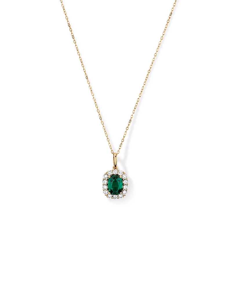 Created Emerald & 0.50 Carat TW Laboratory-Grown Diamond Halo Pendant in 10kt Yellow Gold