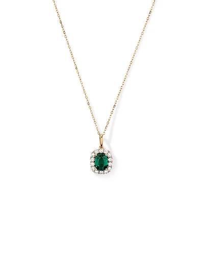 Created Emerald & 0.50 Carat TW Laboratory-Grown Diamond Halo Pendant in 10kt Yellow Gold