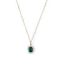 Created Emerald & 0.50 Carat TW Laboratory-Grown Diamond Halo Pendant in 10kt Yellow Gold