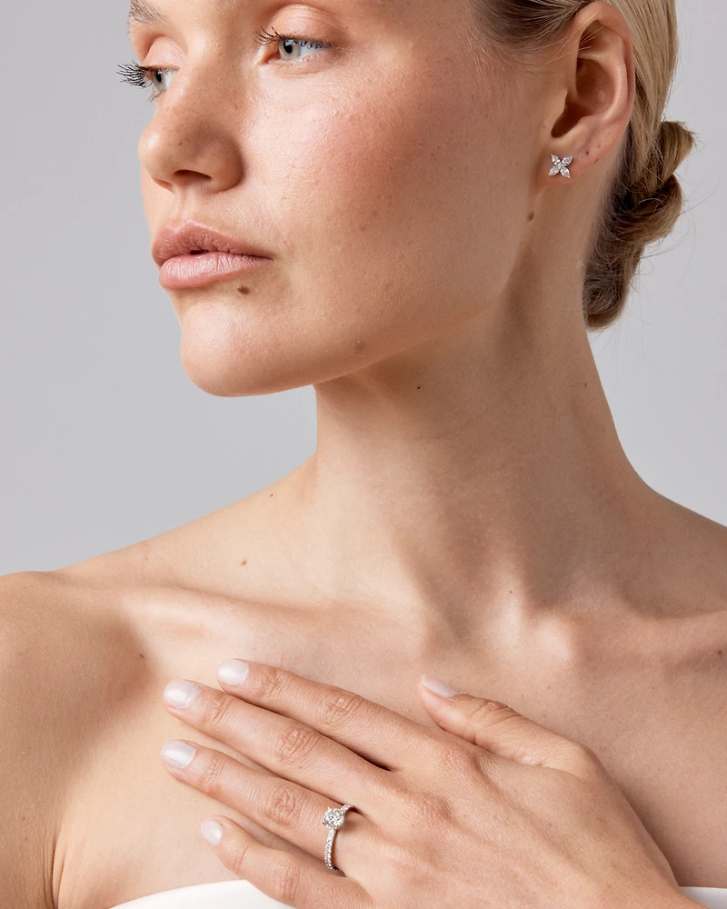 1.40 Carat TW Round Brilliant Diamond Solitaire Pave Hidden Halo Engagement Ring in Platinum