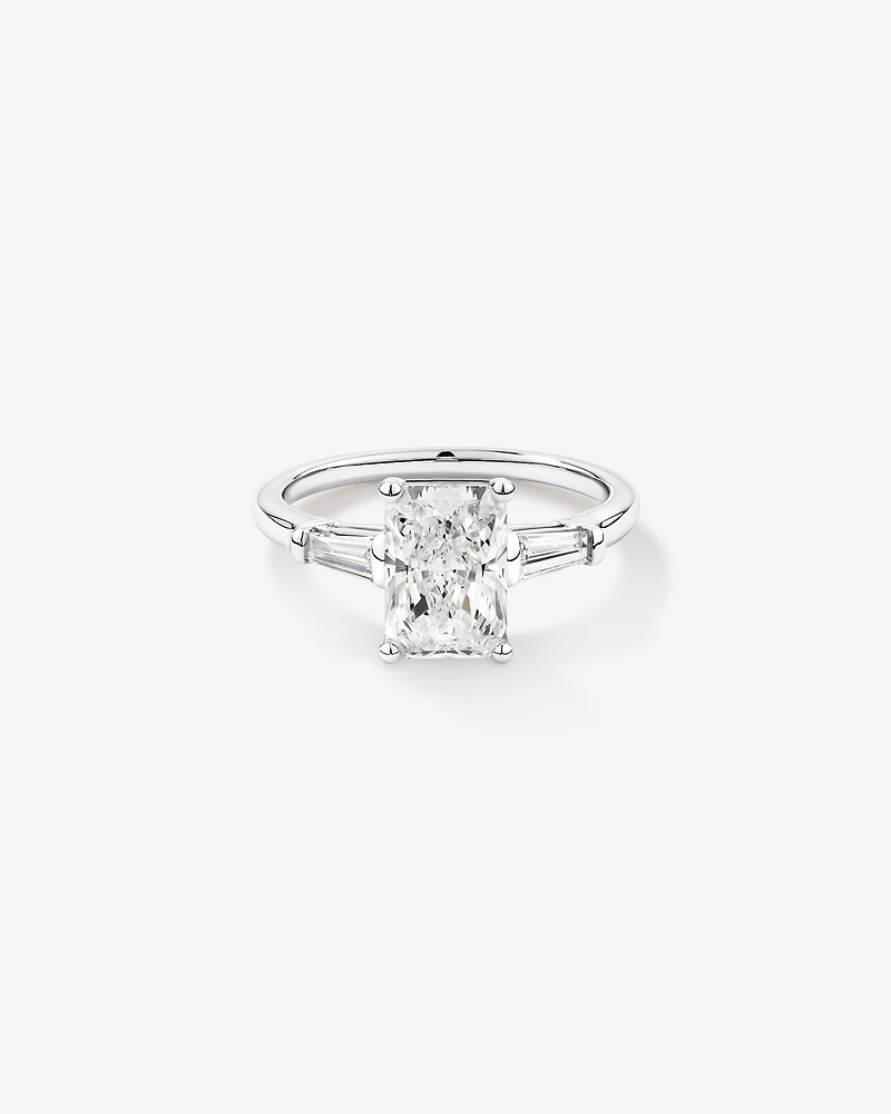 2.25 Carat TW Three Stone Radiant and Baguette Laboratory-Grown Diamond Engagement Ring 14kt White Gold