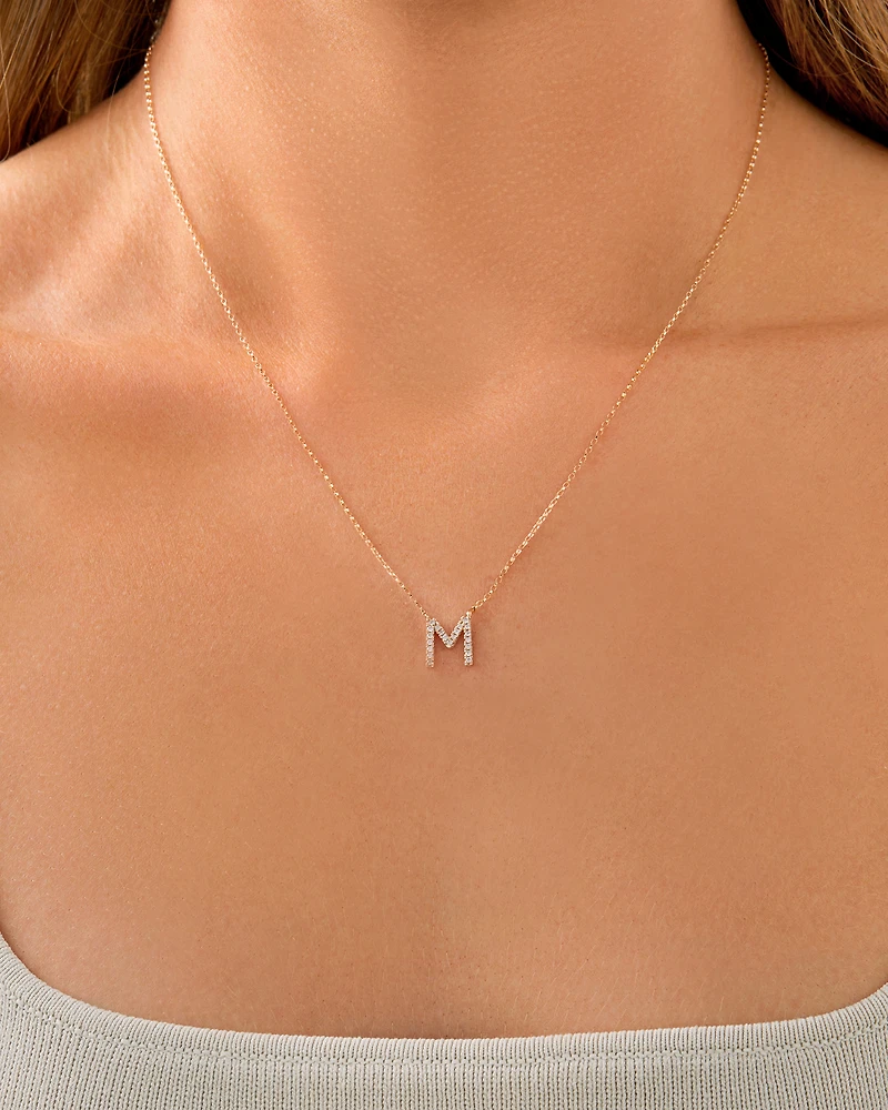 "M" Initial Necklace with 0.10 Carat TW of Diamonds in 10kt Yellow Gold