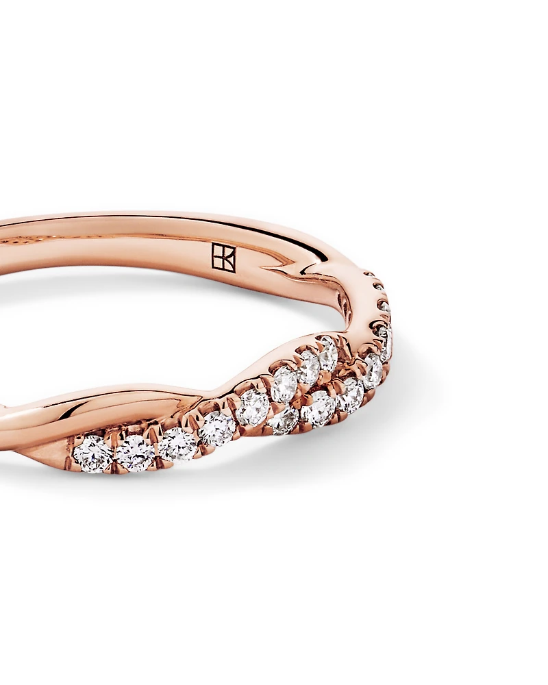 Alliance torsadée en or rose 14 carats sertie d'un diamant rond brillant de 0,16 carat, cultivé laboratoire
