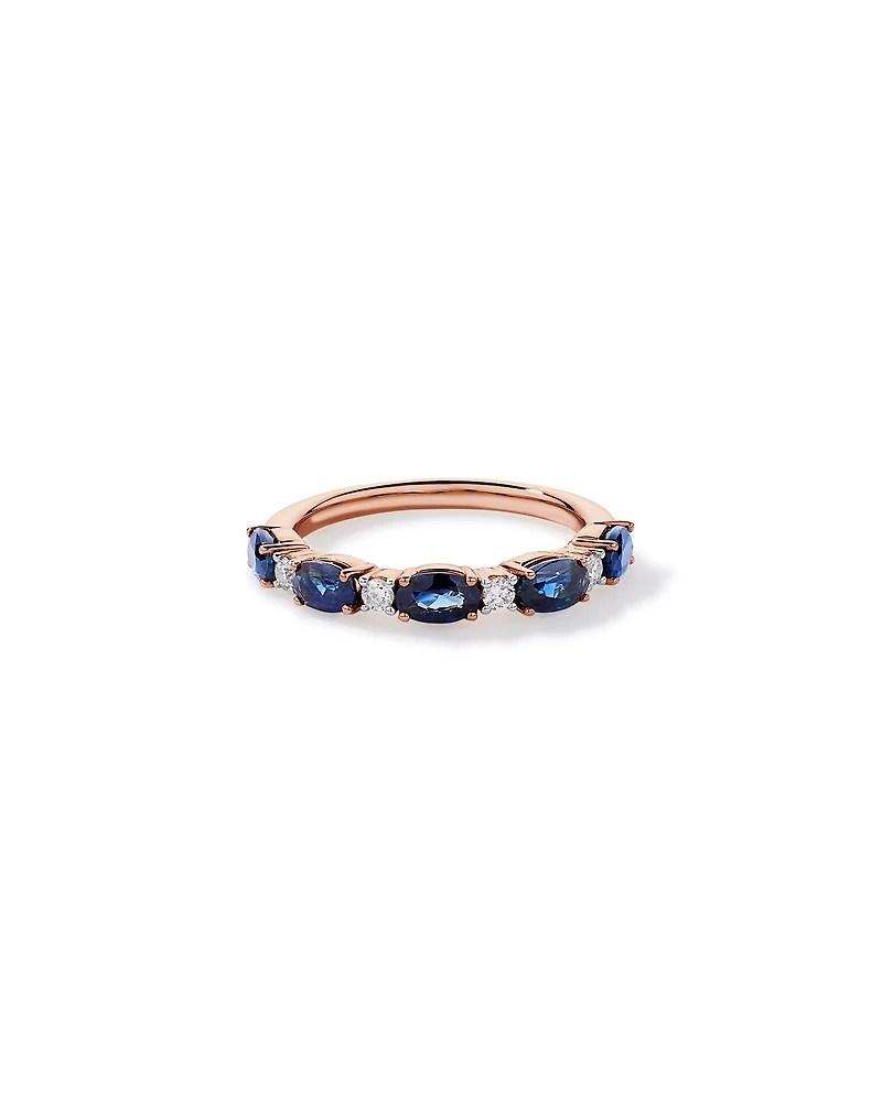 Australian Sapphire & 0.12 Carat TW Diamond Alternating Ring 10kt Rose Gold